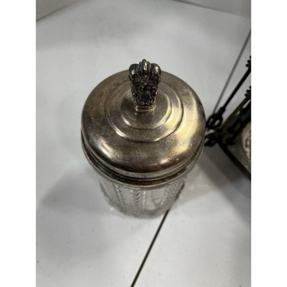 Meridan Silver Plate Co Quadrupleplate Victorian Glass Pickle Castor Jar & Tongs - Picture 8 of 12